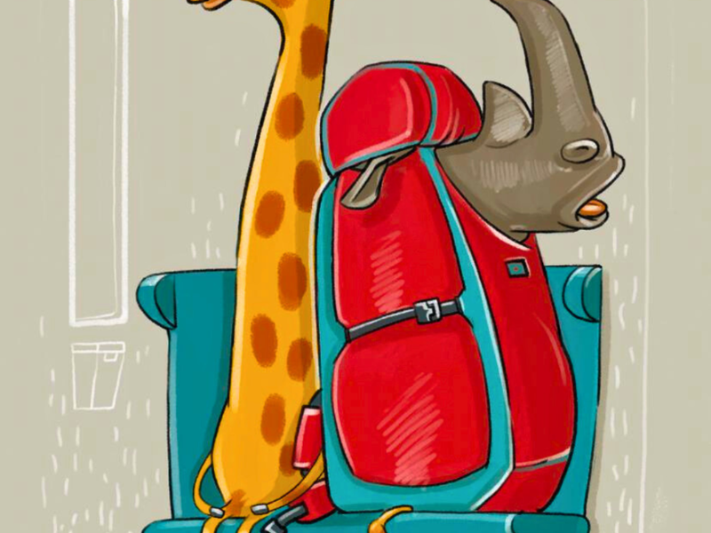 Zeichnung mit Nashorn und Giraffe